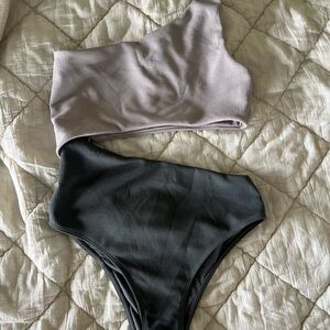 SHEIN One-Shoulder Bikini Set in Gray and Black